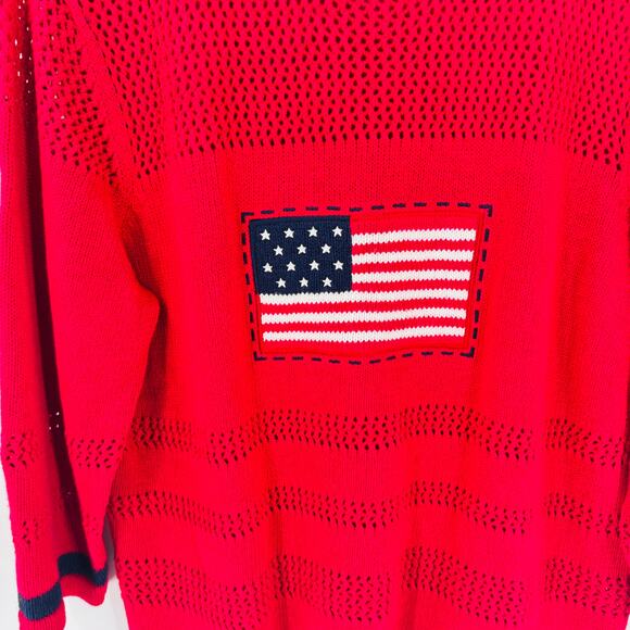 Vintage Croft & Barrow American Flag Knit Sweater Red Patriotic USA Size Large - Picture 5 of 7
